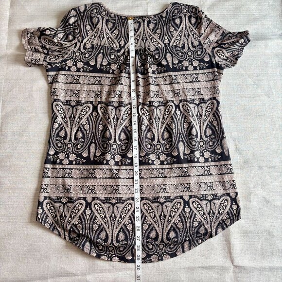 Halife Womens Short-Sleeve Paisley Print Boho Tunic Top Black & Beige Size L - Picture 8 of 8